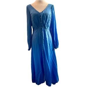 Free People Blue Button-Front Mini Dress